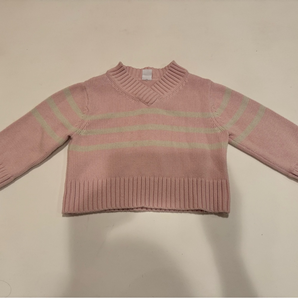 GAP Girls V-Neck Sweater in Pink and Cream 2T